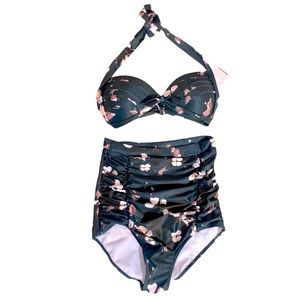 RETRO Vintage style HIGH WAIST bikini floral pattern size medium COCOSHIP NWT
